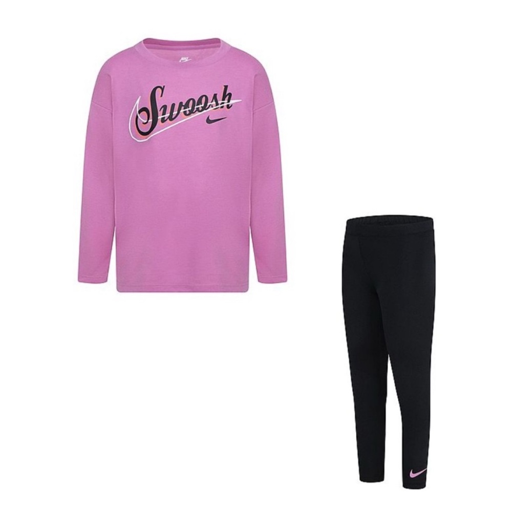 Nike Pink Swoosh long sleeve shirt and Black Leggings Set